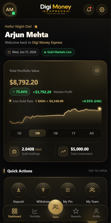 Digi Money Express app dashboard
